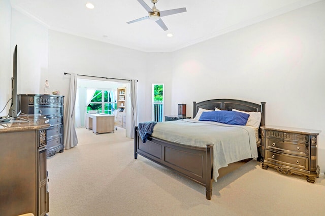 bedroom featuring ceiling fan and carpet floors