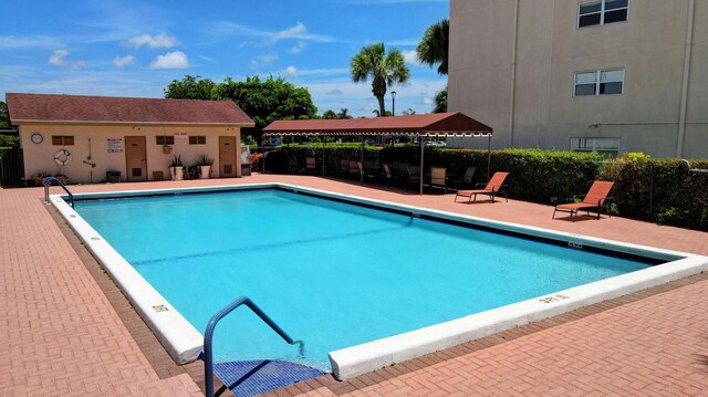 view of swimming pool featuring a patio area