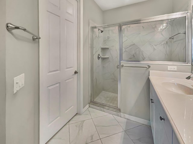 bathroom with vanity and walk in shower