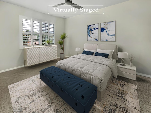 bedroom featuring carpet flooring and ceiling fan