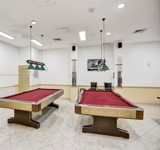 playroom with light tile patterned floors and billiards