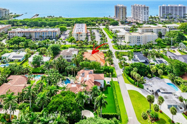 aerial view with a water view