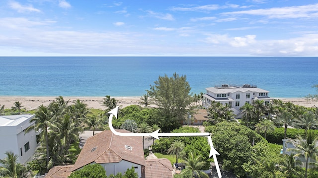 property view of water featuring a view of the beach