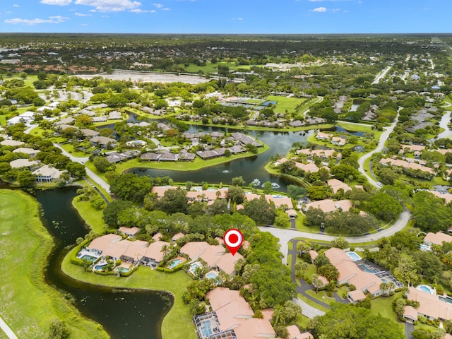 aerial view with a water view