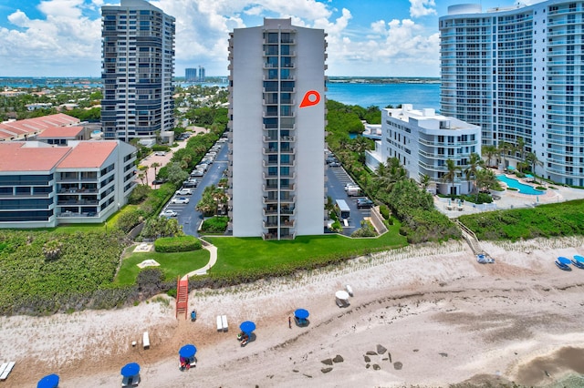 aerial view featuring a water view