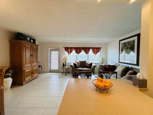 living room featuring light tile patterned flooring