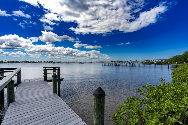 view of dock with a water view