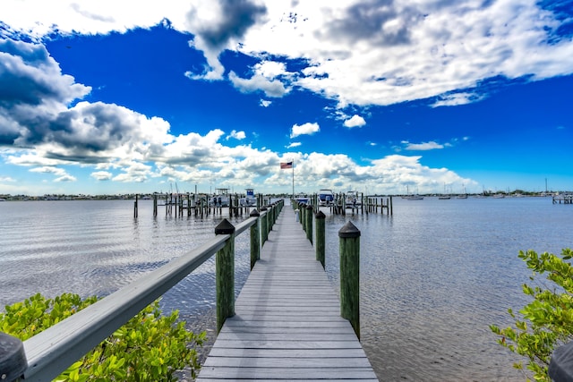 view of dock with a water view