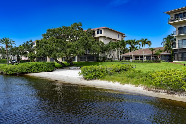 exterior space featuring a water view