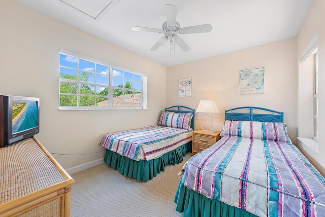 bedroom with carpet floors and ceiling fan