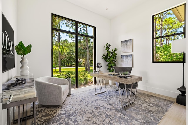 office area with hardwood / wood-style floors