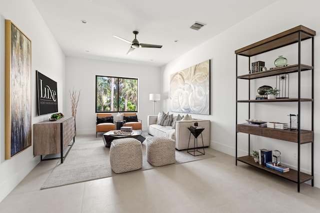 living room featuring ceiling fan