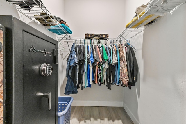 walk in closet featuring wood-type flooring