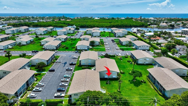 aerial view with a water view