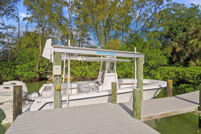 view of dock with a water view