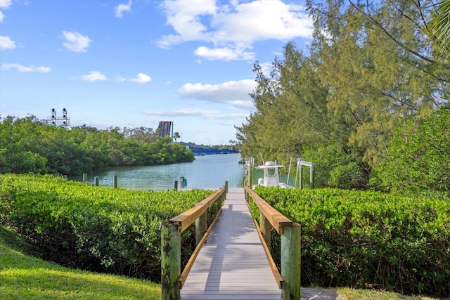 view of dock with a water view