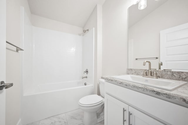 full bathroom featuring vanity, shower / bathtub combination, and toilet