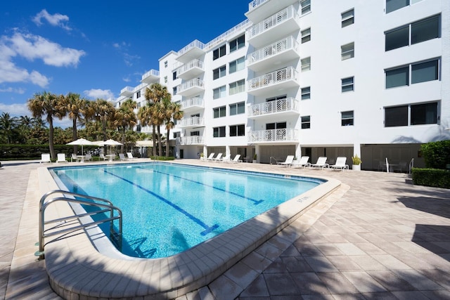 view of pool featuring a patio