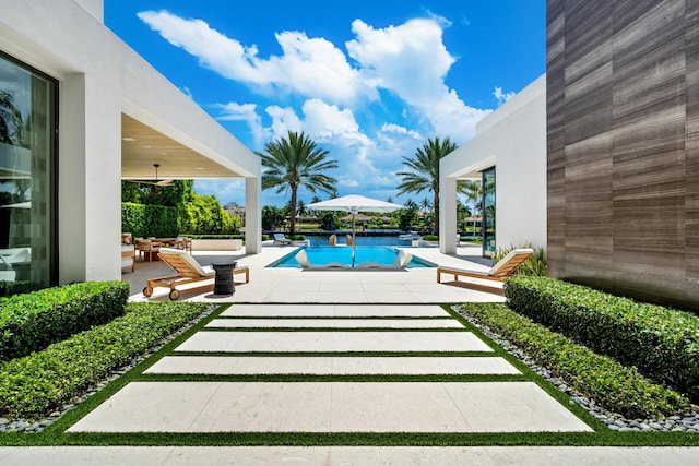 190 NE 5th Ave, Boca Raton, FL 33432 - swimming pool with a patio area and ceiling fan