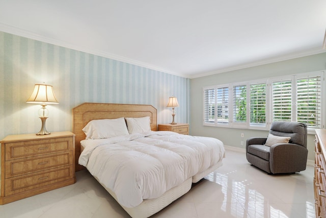 bedroom with crown molding