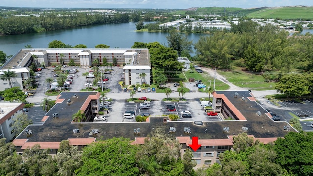 drone / aerial view featuring a water view