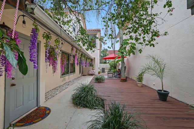 deck featuring a patio area