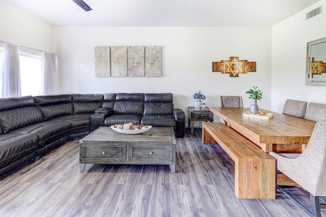 living room featuring dark hardwood / wood-style floors