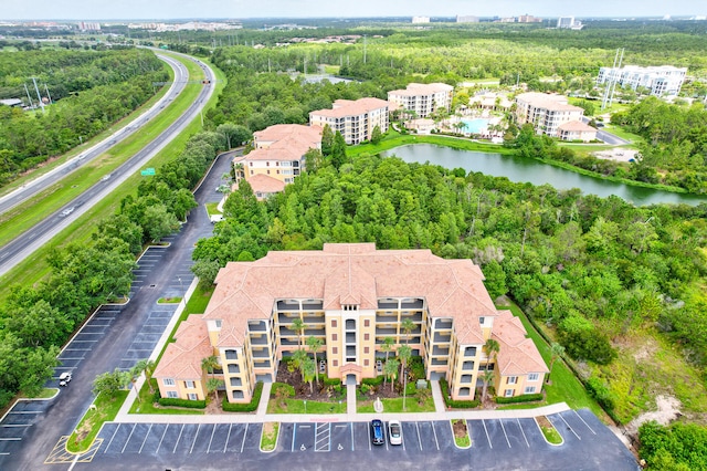 aerial view with a water view