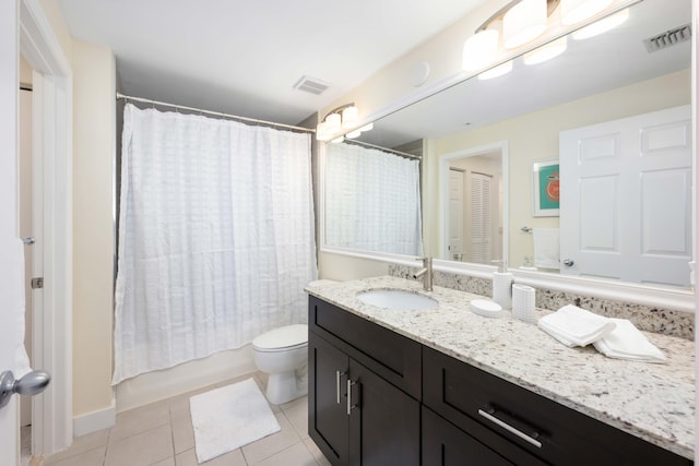 bathroom with vanity, toilet, and tile patterned floors