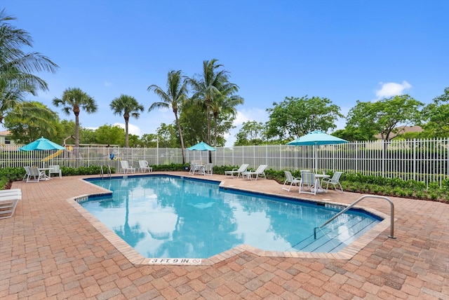 view of swimming pool with a patio area