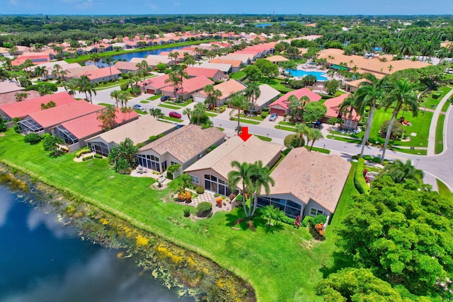 aerial view featuring a water view