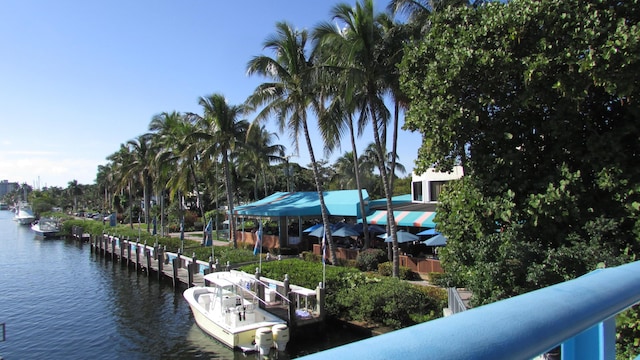 view of dock with a water view