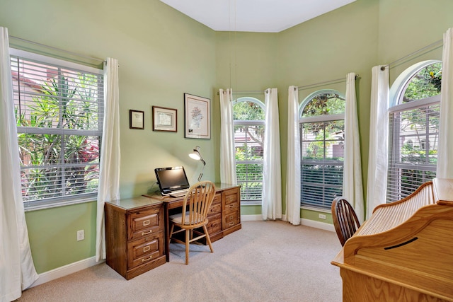 office area with light colored carpet