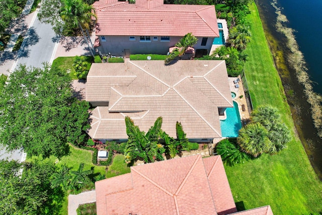 aerial view with a water view