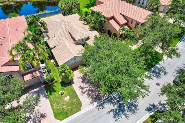 bird's eye view featuring a water view