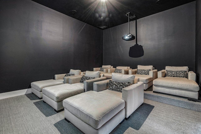 home theater room featuring carpet floors