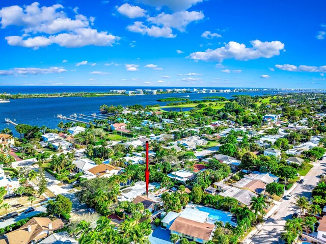 aerial view with a water view