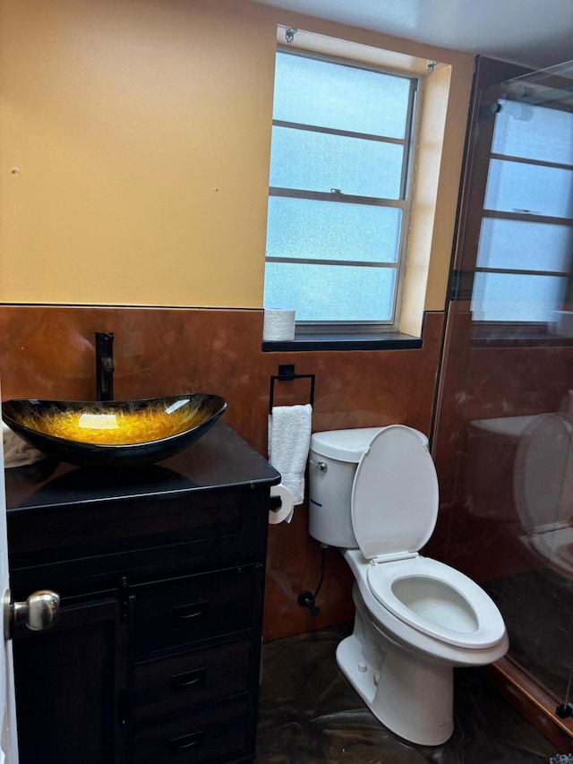 bathroom with a healthy amount of sunlight, toilet, and vanity