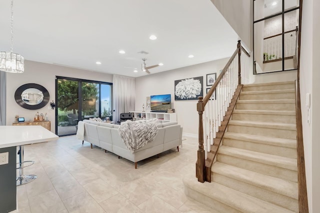 living room with ceiling fan