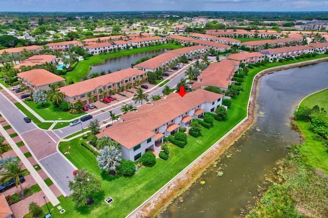 bird's eye view featuring a water view