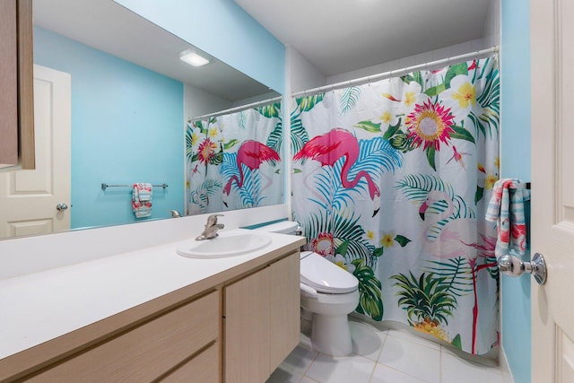 1217 NW Sun Terrace Cir Unit B, Port Saint Lucie, FL 34986 - full bath featuring vanity, toilet, tile patterned flooring, and a shower with curtain