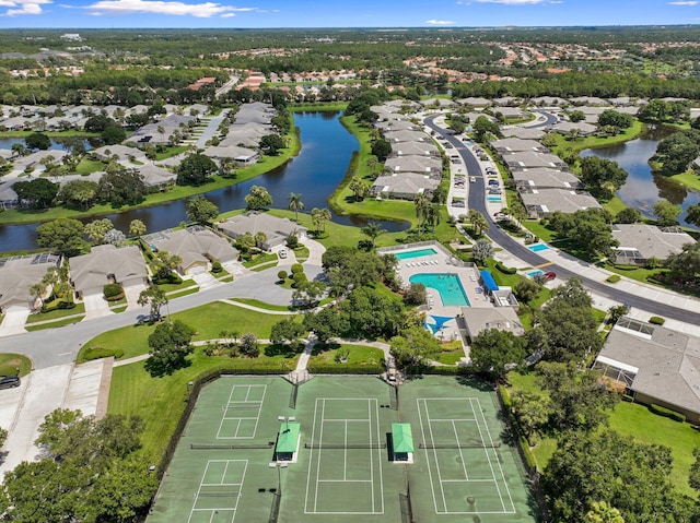 bird's eye view featuring a water view