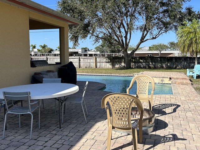 view of swimming pool featuring a patio area