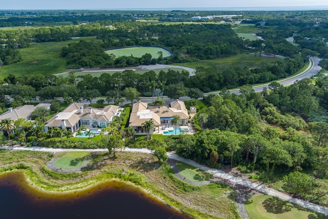 aerial view with a water view and a residential view