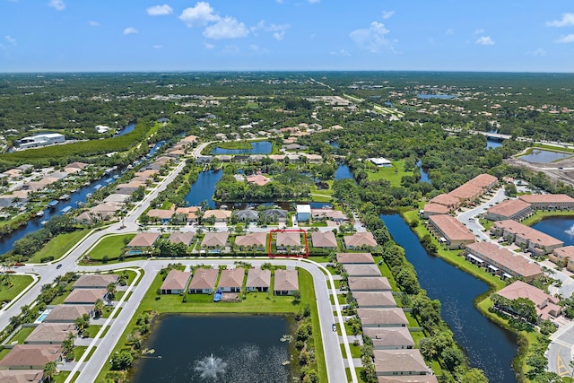 aerial view featuring a water view