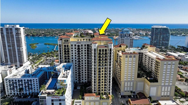 701 S Olive Ave Unit 409, West Palm Beach, FL 33401 - bird's eye view featuring a water view and a view of city