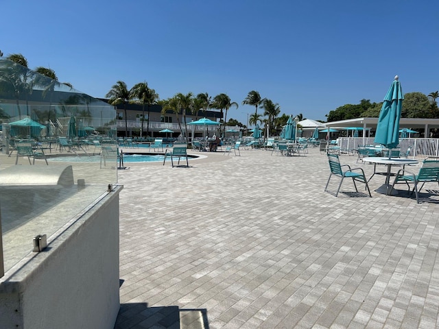 exterior space featuring a patio area and a swimming pool