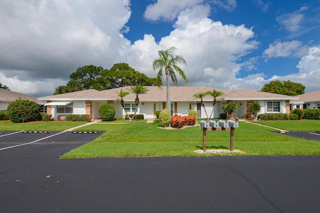 ranch-style house featuring a front lawn