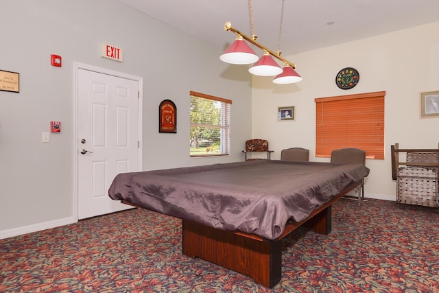 game room with carpet and billiards