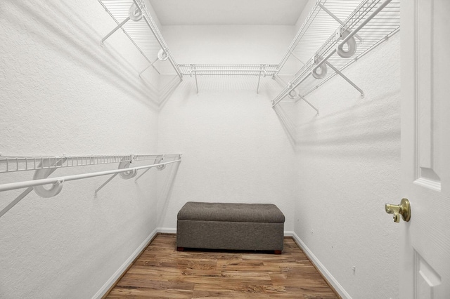 walk in closet with wood finished floors